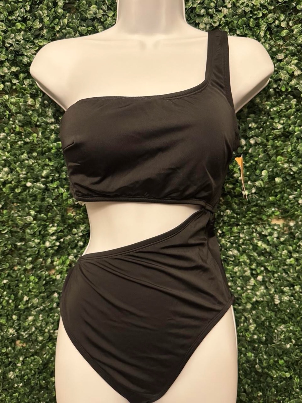 Shade & Shore Black Asymmetric Cutout One-Piece Swimsuit